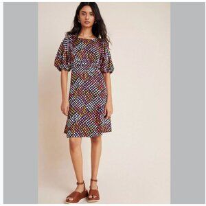 Anthropologie Maeve Melody Mini Dress Retro Floral Puff Sleeve Multicolor 0P